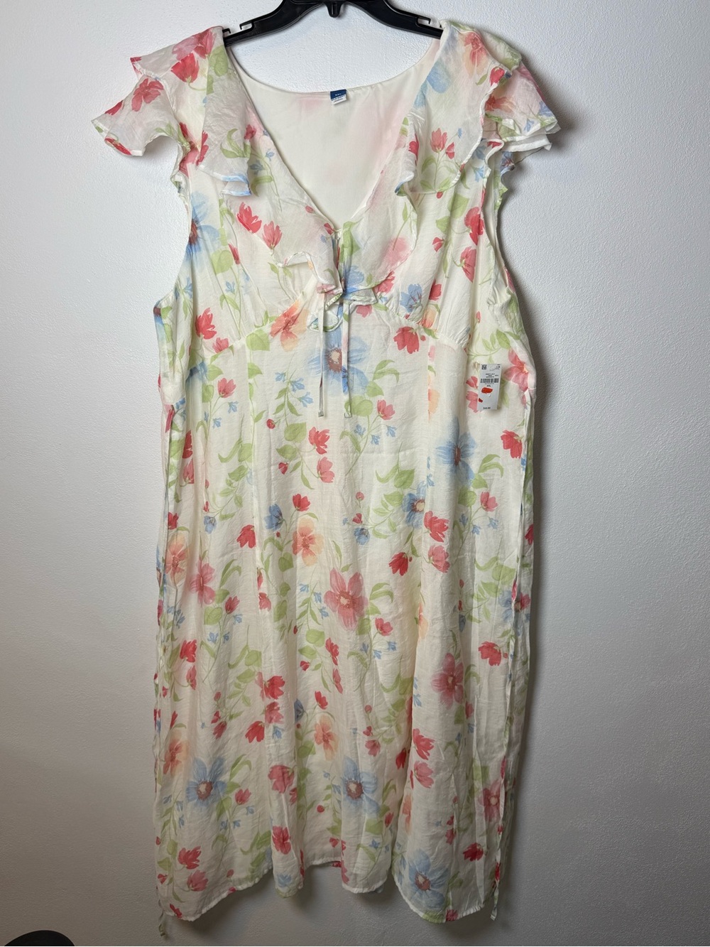 Old Navy White Floral Midi Dress with Pink and Blue Flowers - Picture 2 of 6